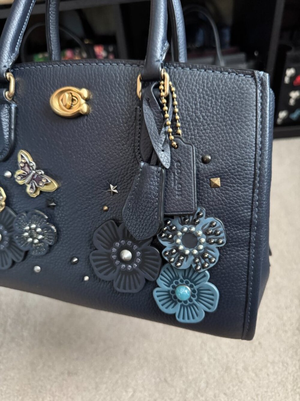 Coach Brooke Carryall 28 in Midnight Navy with Coach Create customization, EUC - Picture 3 of 13